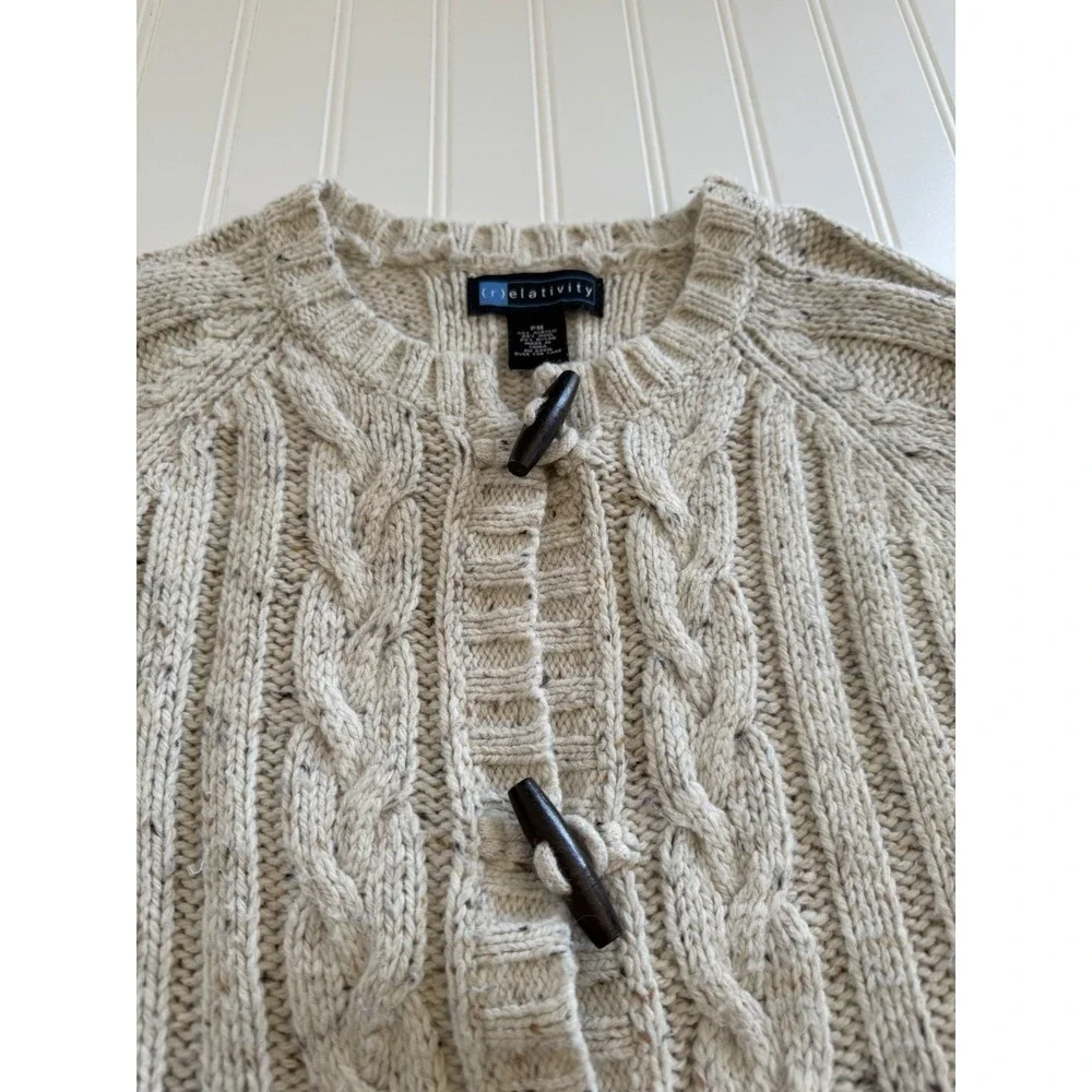 Relativity Womens PM Cream Cable Knit Cardigan Toggle‎ Wool Blend Y2K